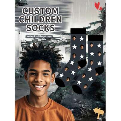 1 Đôi Tất Ống Giữa Trẻ Em Tùy Chỉnh, Tất Có Hình Khuôn Mặt Bất Kỳ, Cho Bé Trai Và Bé Gái, Tất Cá Nhân Hóa Có Ảnh, Cặp Hình Ảnh Tùy Chỉnh Thú Vị Với Tất Trung Bình Đến Dài, Thích Hợp Cho Ngày Lễ Tình Nhân