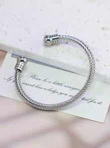 1pc Stainless Steel Elastic Wire Male Bangle - Silver - View 2