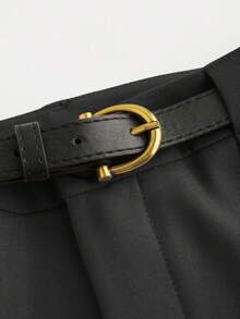 بنطلون ذو خصر متوسط، لون أحادي، أنيق، ذو ساق مستقيمة مع حزام