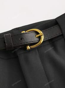 Casual Commuting Mid-Rise Straight-Leg Pants With Belt