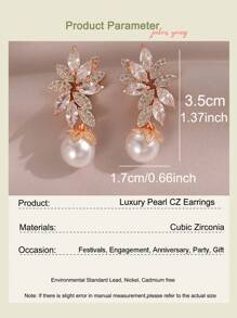 jealous young 1 Pair Elegant Big Simplicity Flower CZ Shell Pearl Wedding Dangle Earrings For Women Brides Luxury Zircona Drop Earrings Festivals Engagement Anniversary Party Jewelry Gift - Rose Gold - View 3