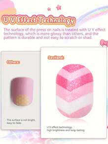 (168pcs 7 Packs) And (24pcs 1 Pack) Kids Acrylic False Nails Press-On Pre-Glued Full Cover Glitter Cute Daily Simple Polka Dots, Flowers, Hearts, Pandas, Strawberries And Other Elements Short Kids Stick-On False Nails Set For Kids Little Girls - Cute Simple Themenail Drill