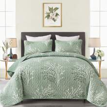3 Pieces Blue Floral Quilt Set, One Set Included 1 Bedspread With 2 Pillowcases, Twin Full Queen King Size Botancal Leaves Bedding Sets Soft Grayish Blue Gradient Lightweight Microfiber Coverlet Set For All Season, Home Bedroom Decro,Christmas Day Gifts Home Decor Room Decor Bedroom Decor Bed Comforter Set Mothers Day Gift Wedding Decorations - Blue - View 25