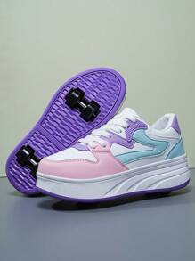 Unisex Wheeled Roller Shoes For Boys And Girls, 4-Wheel Removable Lightweight Roller Skate Shoes For Teens, Suitable For Roller Skating - Purple - View 5