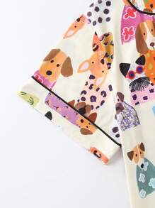 Bộ đồ ngủ tay ngắn thường ngày cho nữ 2 món, quần short, áo sơ mi cổ bẻ cài nút, họa tiết chó hoạt hình, thoáng khí và thoải mái, phù hợp với mọi mùa và mặc khi đi chơi - Nhiều màu - Xem 6