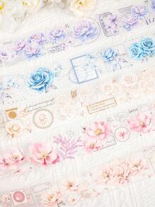 6 Rolls/Box Handbook Material Tape Plant Flower Plant Tape, Creative Waterproof PET Material Design Sticker Roll, Suitable For Photo Album Border Decoration DIY Hand Account Decoration Landscape Material Tape, Hand Account Gift For Friends - Multicolor - View 9