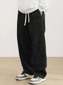 Hidkat Men's Elastic Waist Corduroy Pants, Fashion Drawstring Straight Leg Casual Sweatpants For Spring And Autumn