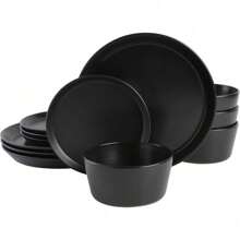 Gibson Soho Lounge Sofia Coupe - Vajilla para 4 personas (12 piezas), color negro