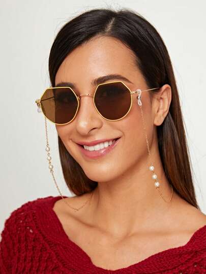 1pc Fashion Faux Pearl Metal Sunglasses Chain For Women, Non-Slip Glasses Strap, Eyewear Accessories, Face Mask Holder, Great Gift, Travel Essentials, Faux Pearl Glasses Chain
