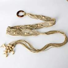 1 件复古编织腰带连衣裙，搭配休闲百搭装饰腰链配饰，秋季、秋季、万圣节