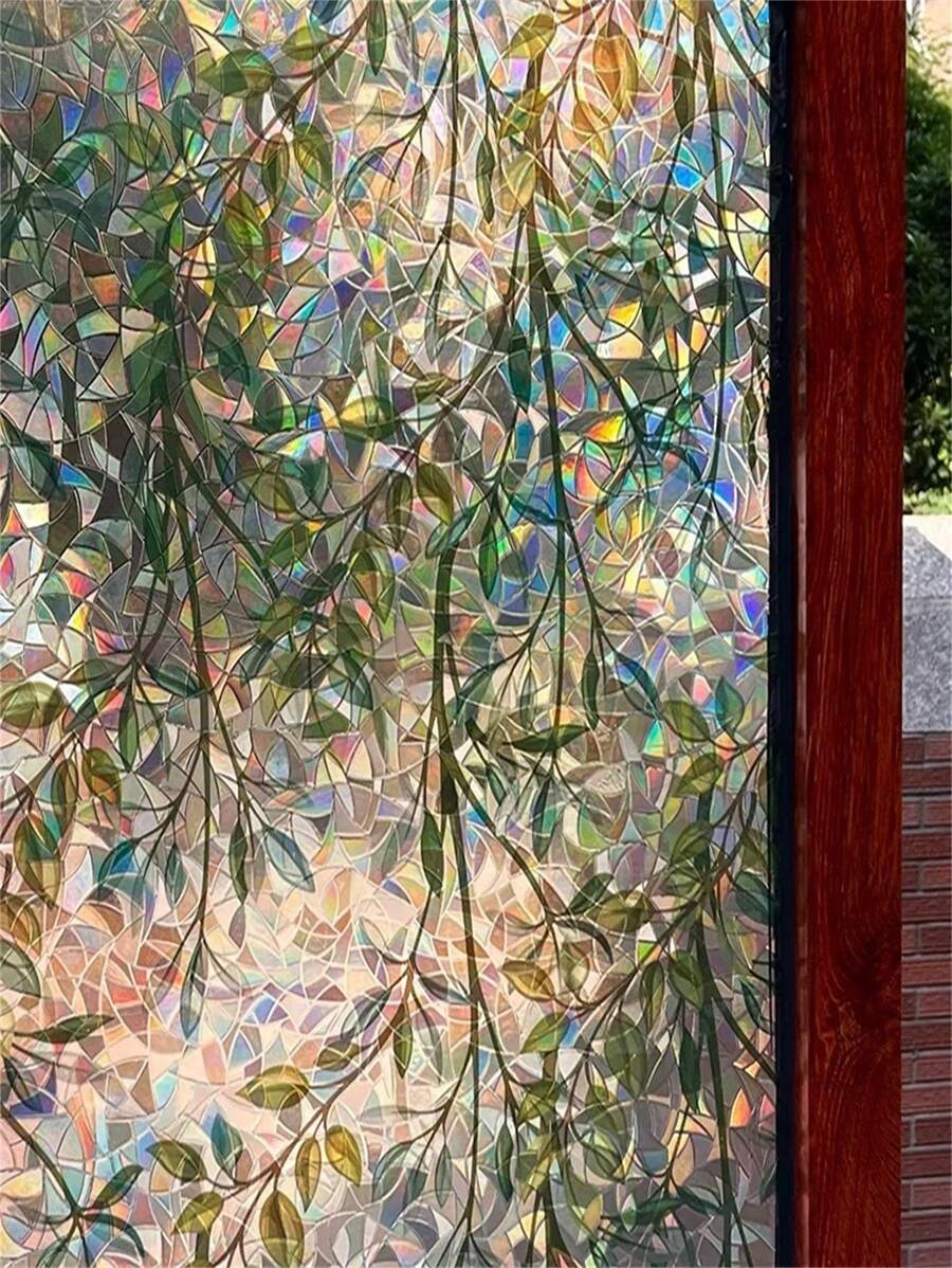 1roll 3D Stained Glass Privacy Window Film Rainbow Green Leaves Glass Door Film Static Cling Window Cling Covering Tint Anti UV Heat Control For Home And Office Room Decor Home Decor Wall Decor Bathroom Decor Bedroom Decor Room Decoration Stuff Living Room Decor House Decor Home Decor Living Room Wall Art Wall Paper Stickers