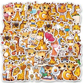 50PCS Cute Giraffe Stickers Vinyl Aesthetics Stickers For Scrapbooking, Diary, Laptop, Bumper, Skateboard, Water Bottle, Computer, Phone, Cartoon, Hard Hat, Car Stickers And Decal