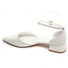 Fashionable Versatile Minimalist Pointed Toe Low Heel Sandals - White - View 3