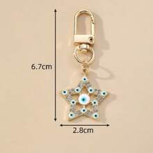1pc Unisex Rhinestone Eye Design Hollow Five-Pointed Star Keychain, Alloy Vintage Decor Keyring, Fashion Bag Accessories