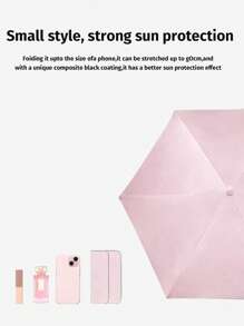 Paraguas mini compacto y elegante - de doble uso para días soleados/lluviosos, de cinco pliegues, con mango dorado, fácil de llevar para la escuela, la oficina, el hogar, viajes, refrescarse en verano, la playa