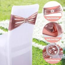 10pcs Metallic Foil Chair Sash, Chair Bow Tie Decor, Elastic Band With Buckle Slider, Bow Tie-Free Chair Back Flowers, Chair Cover Decoration, Suitable For Wedding Party Events, Banquet Decor