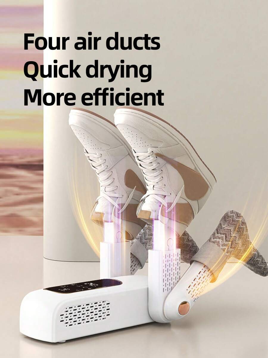 OBOVAY 1 pezzo di asciugatore intelligente per scarpe: circolazione d aria calda a 360° per asciugatura rapida, sterilizzazione UV e deodorizzazione con sale rosa, design pieghevole, compatibilità universale per le scarpe - perfetto per viaggi e uso domestico