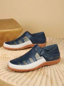 Vintage Rzymskie Sandały z Jedną Klamrą, Casual Gruba Podeszwa Zamknięte Palce Skórzane Sandały Z Miękką Podeszwą Dla Kobiet