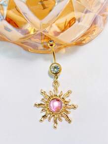 1 Pc Fashionable Rhinestone Sun Style Belly Button Ring For Women, Sexy Beach Holiday Sweet & Cool Navel Piercing Jewelry Stainless Steel Body Piercing Accessories