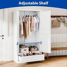 Metal Armoire Wardrobe Closet With 2 Doors 72'' Wardrobe Cabinet With Drawers And Hanging Rail Metal Closet With Adjustable Shelves For Bedroom. (White, With 1drawer)