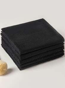 5pcs 30*30cm Super Absorbent Microfiber White Washcloth, Hotel/Kitchen Towels, Multipurpose Cleaning Cloths - Black - View 4