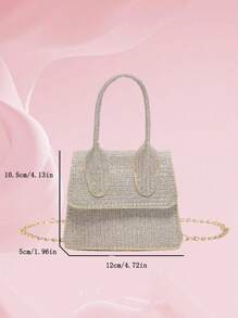 1pc Fashionable And Stylish Handbag, Simple Crossbody Bag, Casual Small Square Bag, Shoulder Crossbody Bag, Sweet Princess Style Solid Color Handbag Small Square Bag, Fashionable Chain Shoulder Strap, Suitable For Girls To Attend Parties, Daily Use, Sequins Casual Simple Personalized Fashion And Stylish Texture Crossbody Shoulder Handbag Small Square Bag