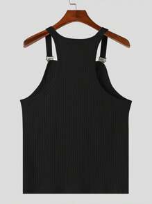 INCERUN Men Sleeveless Strappy Tank Tops Summer Holiday Casual Rib Knit T-Shirt Shirt - màu đen - Xem 5
