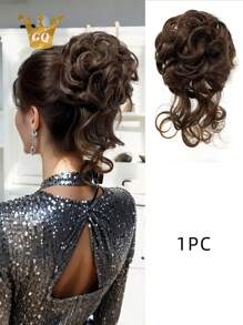 8 英寸黑色卷发包女士合成接发美丽日常假发 - 彩色 - 查看 4