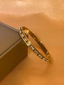 1pc Luxury Zirconia Stainless Steel Vacuum Plated Non-Fading Bracelet, Elegant & Unique Design Suitable For Women, Party, Engagement, Gift