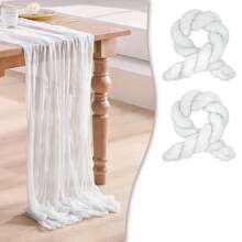 2 peças de toalha de mesa transparente estampada com queijo boho, 35 polegadas (88,9 cm) e 118 polegadas (300 cm) de tecido longo para queijo para chá de bebê, casamento, noiva, aniversário, decoração de festa