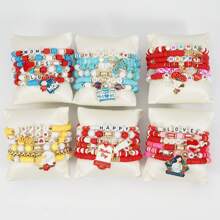 母亲节手链，心形花朵吊坠多层串珠弹力手链（1条装） - 款式1 - 查看 3