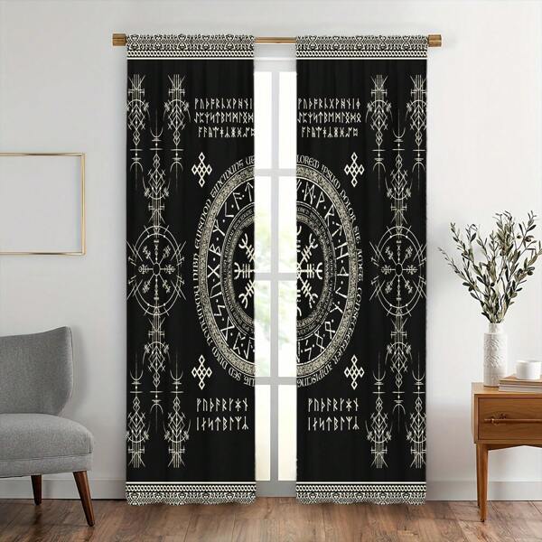 2-Panels Array Symbol Divination Design Curtain - Enhance Home Decor With Soft, Filtered Light, Thermal Insulation, And Privacy - Perfect For Bedroom, Living Room, Window, Kitchen, Office