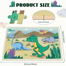 24 Small Pieces Of Wooden Puzzle Toys, Cartoon Dinosaur Marine Animal Theme, Colorful And Attractive, Simple Puzzle Exercise Brain And Hands-On Ability Toys Easter Christmas Halloween Birthday Gifts - 4件套 - 查看 3