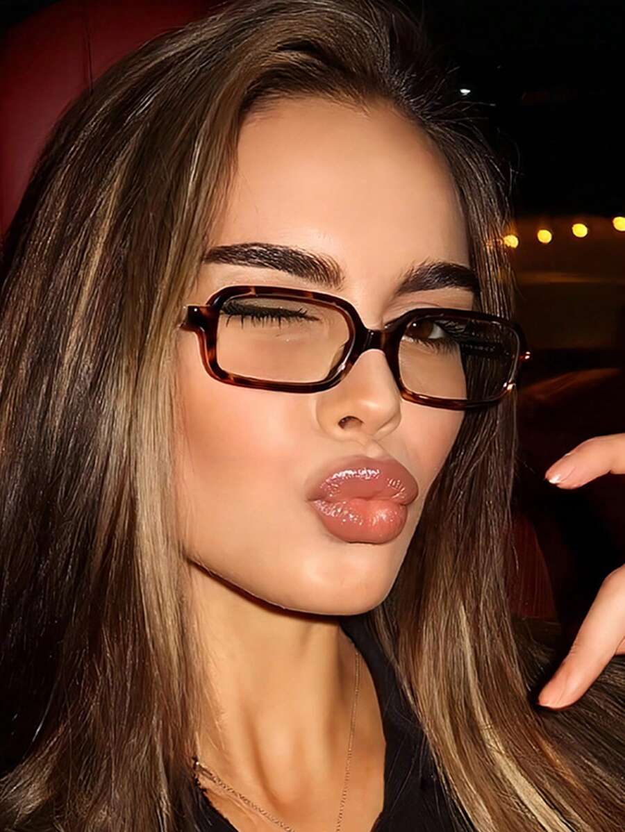 1 par de gafas casuales para mujer con marco cuadrado pequeño y rectangular con estampado de leopardo - estampado de leopardo - Ver 1
