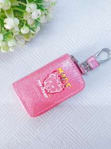 Car Key Bag Uniform Car Key Storage Bag Creative Keychain Blingbling Car Key Protector Secure Zipper Closure Protector Stylish Waist Pocket Car Key Protector Unisex For Women Mini Wallet,1pc Black & Gold PU Leather Car Key Case - Multicolor - View 58