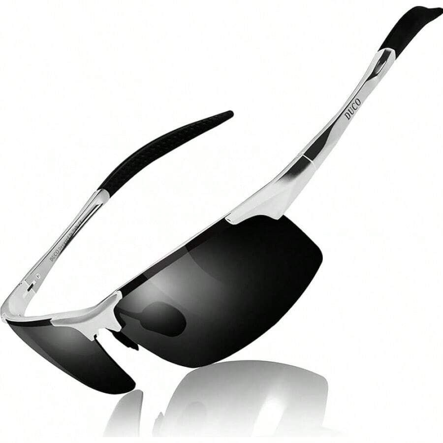 DUCO Mens Sports Polarized UV Protection For Men 8177s - Silver Frame Gray Lens - View 1