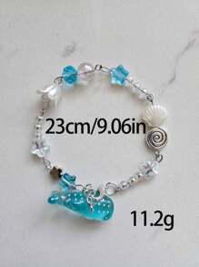1pc Cartoon Cute Metal Acrylic Resin Crystal Multicolor Star, Shell, Flower, Whale Beaded Bracelet For Women, Daily & Holiday Wear - Multicolor - View 3