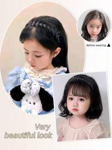 SHDanrtsey 1件装儿童编织假发发箍，一体式宽边编织发箍，扭辫假发一体式儿童编织发箍，鱼骨辫发夹，女孩高冠压力发箍
