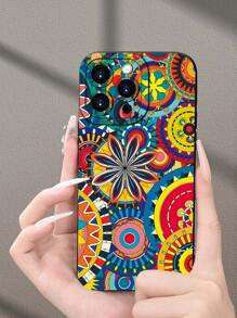 1 pieza Funda de teléfono protectora de estilo estético de alta gama, con patrón 2D impreso con flores coloridas, ideal como regalo de cumpleaños para mayores, amigos, familia, parejas o para uno mismo, de color negro mate y suave, con protección completa contra el polvo y el agua, compatible con iPhone 16/15/14/13/12/11/Pro/ProMax/X/XR/XS/XSMAX/7/8/PLUS y otros modelos