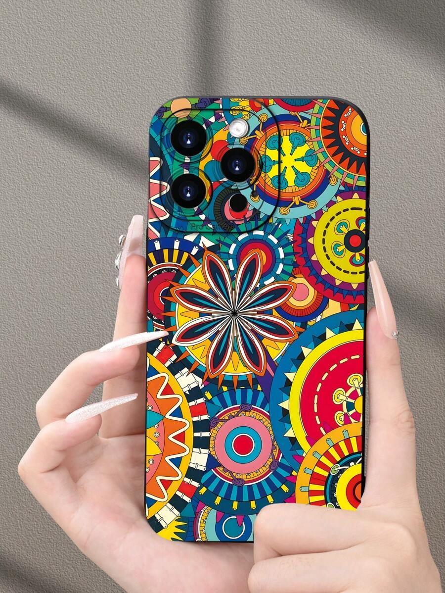1 pieza Funda de teléfono protectora de estilo estético de alta gama, con patrón 2D impreso con flores coloridas, ideal como regalo de cumpleaños para mayores, amigos, familia, parejas o para uno mismo, de color negro mate y suave, con protección completa contra el polvo y el agua, compatible con iPhone 16/15/14/13/12/11/Pro/ProMax/X/XR/XS/XSMAX/7/8/PLUS y otros modelos