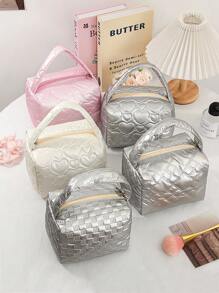 1Piece New Style Fashion Quilted Embroidered Heart Pillow Bag Handbag Large Capacity Girl Storage Bag Cosmetic Bag Roomy Cosmetic Bag And Makeup Brushes Storage Bag Pouch Purse Organizer - Multicolor - View 2