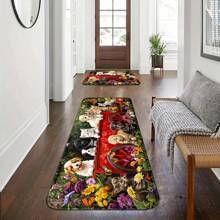1 pieza Alfombra de entrada con diseño de flores silvestres para carrito de paseo de perros y gatos, alfombra decorativa, estilo Ins, tapete para sofá, artículos para decoración del hogar, para sala de estar/dormitorio/entrada/cocina/baño/estudio, suave, cómoda y duradera, lavable a máquina