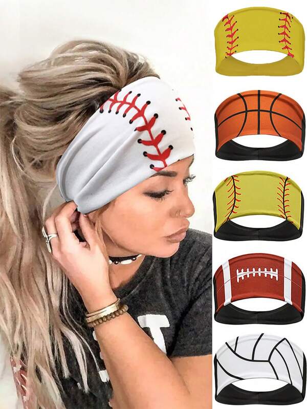 1 pieza Diadema casual de poliéster con diseño de baloncesto y fútbol, accesorios deportivos para todo el año, banda para el cabello, turbante, diadema deportiva