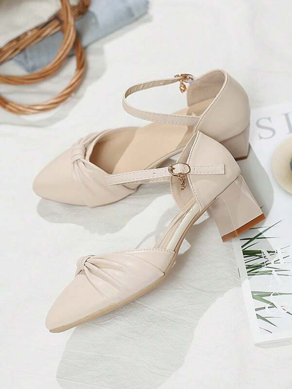 Sandali con cinturino fibbia, Nuove scarpe primaverili/estive da donna con punta chiusa e tacco largo, Decolleté con punta affusolata