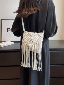 Woven Small Shoulder Bag For Women, New Fashion Straw Braid Crossbody Bag, Versatile Small Square Envelope Bag, Chic Bohemian Style Sling Bag For Beach Vacation