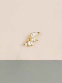 1Pc S925 Sterling Silver Crown Zirconia Flat End Piercing Earring Women Daily Fine Jewelry
