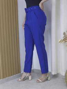 Women's Tailored Formal Pants In Polyester Elastane With Belt - Maxma 6622 - Royal Blue 2 - View 2