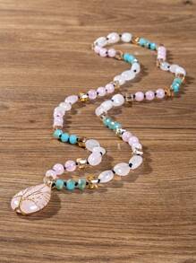 1pc/Natural Stone Powder Crystal Round Bead Oval Bead Glass Knot Necklace Square Crystal Bead Life Tree Water Drop Pendant Bead String Handmade Fashion Design Neutral Bohemian Style Sweater Long Necklace, Holiday Party To Give Friends Fashion Jewelry Gift