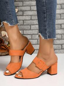 Scarpe casual da donna con tacco alto. Ciabatte scivolabili da interno/esterno con tacco spesso regolabile. Sandali da interno/esterno