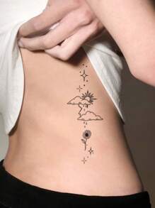1 pieza Pegatina de tatuaje temporal lavable con diseños de dopamina, flores, nubes, estrellas, sol, adecuado para personas de moda, tatuaje falso para el brazo